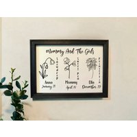 Geburtsmonat Blumenstrauß Wandkunst, Personalisiertes Blumen Familiennamenschild, Muttertagsgeschenk, Pflanzenliebhaber Geschenk, Wildblumen von MistsFirstImpression