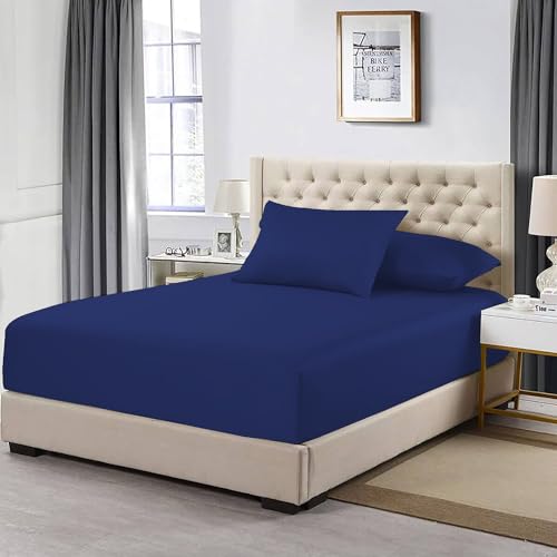MistyMorning Extra tiefes Spannbettlaken 16''/40 cm, Bettwäsche aus ägyptischer Baumwolle mit Fadenzahl 200, weiche und hochwertige Bettwäsche und Bettwäsche (Marineblau, Super-King-Size-Bett) von MistyMorning