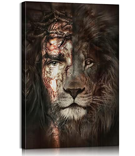 Jesus-Bilder für die Wand, Jesus und Löwe, Leinwand-Kunst, die perfekte Kombination aus Löwe und Jesus, Poster, christliche Wandkunst, Poster für Zuhause, bereit zur Hand (30.5 x 45.7 cm) von Mistyefly