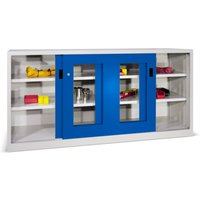 PAVOY Schiebetürenschrank mit Sichtfenstern, 4 Fachböden + Trennwand, HxBxT 1.000 x 1.500 x 600 mm, enzianblau, lichtgrau von Pavoy