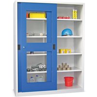 PAVOY Schiebetürenschrank mit Sichtfenstern, 8 Fachböden + Trennwand, HxBxT 1.950 x 1.500 x 400 mm, lichtgrau, lichtgrau von Pavoy