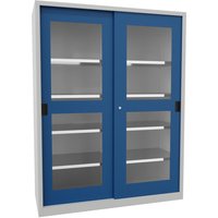 PAVOY Schiebetürenschrank mit Sichtfenstern, 8 Fachböden + Trennwand, HxBxT 1.950 x 1.500 x 600 mm, enzianblau, lichtgrau von Pavoy