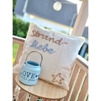 Boho Kissenbezug Mit Fransen Kordel-Schriftzug Strandliebe Motiv Seestern Sommer Wohndekoration Geschenk Maritim Boho Strand Beach von MitLiebePost