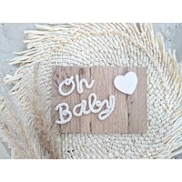 Holzschild Mit Kordel-Schriftzug Oh Baby Und Herz Aus Modelliermasse Klötzchendeko Holzdeko Eiche Geschenk Geburt Babyparty von MitLiebePost