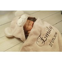 3D Babydecke Mit Namen Und Datum Bestickt - 75 X 100 cm Beige Teddy 302022 Geschenk Geburt Taufe von MitNamen