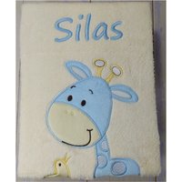 Babydecke Mit Namen Und Datum Bestickt -76x102 cm - Geschenk Geburt Taufe Beige Blau Giraffe | 802024 von MitNamen