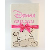 Babydecke Mit Namen Und Geburtsdatum | 802033 Geschenk Geburt Taufe Beige Zebra von MitNamen