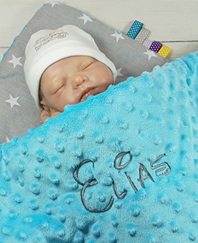 ★ Babydecke mit Namen und Datum Bestickt ★ Geschenk ★Geburt ★ Taufe ★ (75 x 100 cm, Sterne 2 - Blau) (900112) von MitNamen
