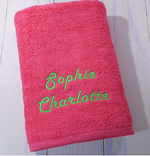 Duschtuch mit Namen Bestickt Handtuch Geschenk Badetuch 500 g/m2 (70 x 140 cm, Warm-Pink) (140224) von MitNamen