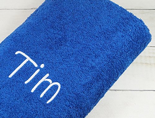 Handtuch mit Namen Bestickt 100% Baumwolle 50x100 cm Badetuch 500 g/m2 (50 x 100 cm, Blau) (700225) von MitNamen