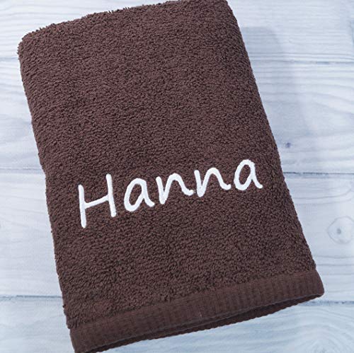 Handtuch mit Namen Bestickt 100% Baumwolle 50x100 cm Geschenk 500 g/m2 (50 x 100 cm, Braun) (700231) von MitNamen
