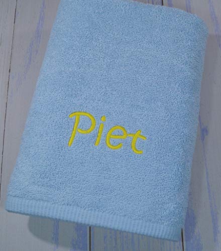 Handtuch mit Namen Bestickt Baumwolle 50x100 cm Geschenk 500 g/m2 50 x 100 cm (50 x 100 cm, Hellblau) (700224) von MitNamen
