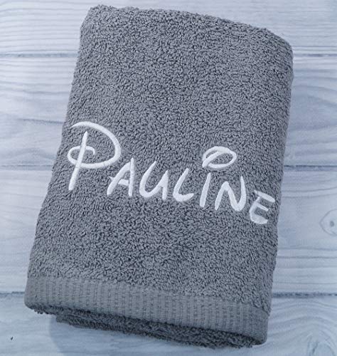Handtuch mit Namen Bestickt Geschenk 100% Baumwolle 500 g/m2 50 x 100 cm (50 x 100 cm, Grau) (700229) von MitNamen