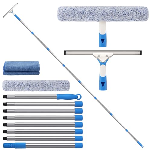Mitclear Fensterreiniger Set mit Langem Griff(300cm), 2-in-1 Profi Fensterputzer mit Fensterwischer & Einwascher, Fensterabzieher für Bad, Dusche, Hohe Fenster, Glas, Spiegel und Auto Reinigung von Mitclear