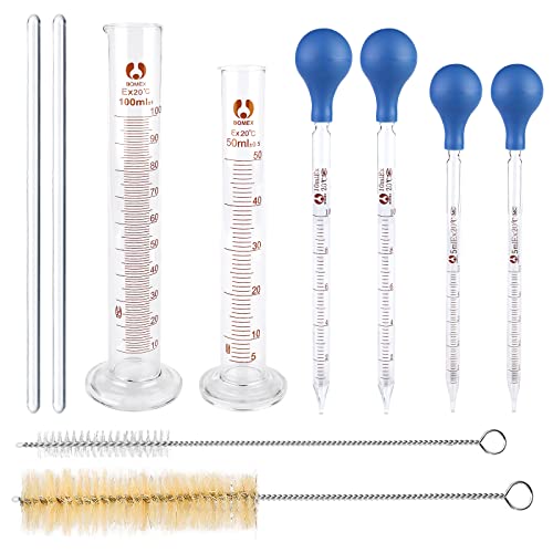 Glas Pipette Glas Meßzylinder Set, Glas Pipette Dropper, 4 Stück Transfer Pipette 5ml 10ml,2 Stück Graduierten Glasmesszylinder 100ml 50ml Für Lebensmittel Forschung Schule Zu Hause Klare Messpipetten von Mitening