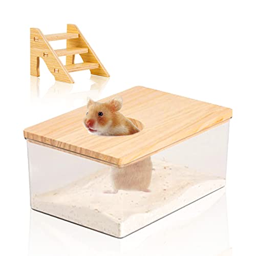 Transparenter Acryl Hamster Sandbad Box: Quadrat Badezimmer Mit Naturholzabdeckung, Treppe Für Mäuse, Lemminge, Rennmäuse, Kleintiere Oder Andere Kleine Haustiere Transparenter Acryl Hamster Sandbad Box: Quadrat Badezimmer Mit Naturholzabdeckung, Treppe Für Mäuse, Lemminge, Rennmäuse, Kleintiere Oder Andere Kleine Haustiere von Mitening