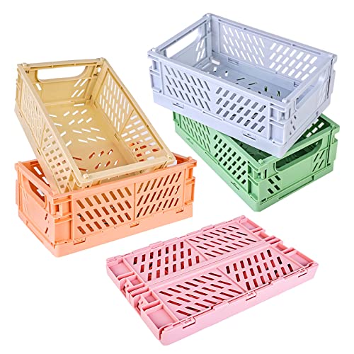 Mini Körbe Kunststoff Faltbox, 5 Stück Klappkisten Set, Faltbare Aufbewahrungskorb, Klappbox Mini für Kinderzimmer, Küche, Schlafzimmer, Büro, Arbeitszimmer, Badezimmer (Mehrfarbig) von Mitening
