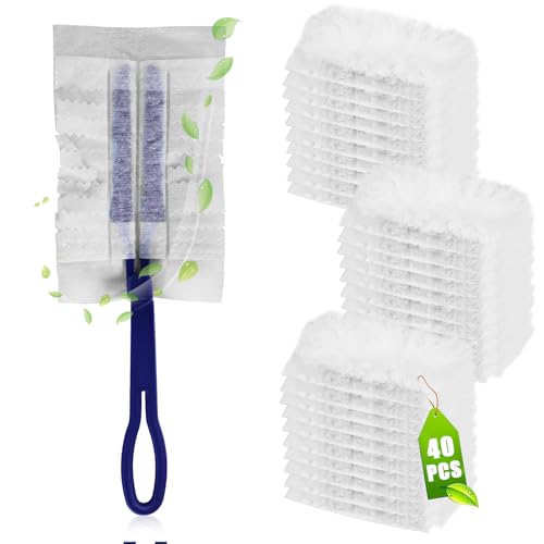 Staubmagnet Staubwedel, Staubtuch Nachfüllung 40 Tücher für Swiffer Staubmagnet mit 1 Handgriff, Staubwedel Nachfüllpack Parfümfrei, Fluffy Dusters Refills zum Reinigen von Staub,Schmutz,Autos,Decken von Mitening