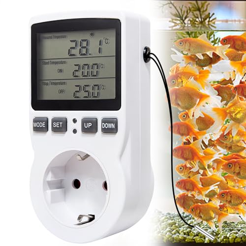 Thermostat Steckdose Temperaturregler Temperaturschalter Steckdosenthermostat: 230 V Thermostat Steckdose Mit Fühler, Heating Cooling Temperature Switch for Aquariums, Greenhouses, Heating, Cooling von Mitening