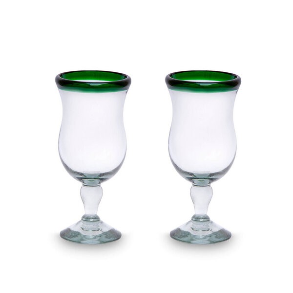 Mitienda Shop Cocktailgläser 2er Set grüner Rand geschwungen, Mundgeblasene Gläser aus Mexiko von Mitienda Shop