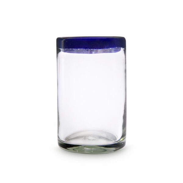 Mitienda Shop Mundgeblasenes Glas mit blauem Rand 450ml, Mexiko von Mitienda Shop