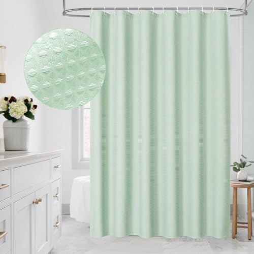 MitoVilla Duschvorhang aus grünem Waffelstoff, schweres Waffelgewebe, strukturierte Duschvorhänge für moderne Luxus-Badezimmer-Dekor, beschwerter Hotel-Spa-Duschvorhang, 183 x 183 cm, Mintgrün von MitoVilla