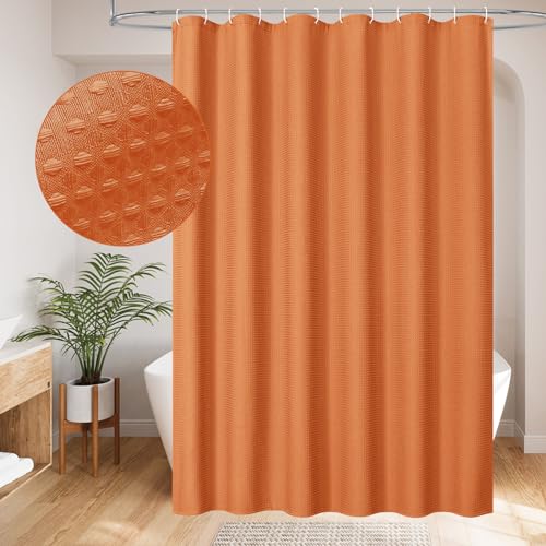 MitoVilla Orangefarbener Duschvorhang, 183 x 198 cm, langer Waffelstoff, Duschvorhänge für moderne Luxus-Badezimmer-Dekoration, strapazierfähiges Hoteltuch, Duschvorhänge 198,1 cm lang, gebranntes von MitoVilla