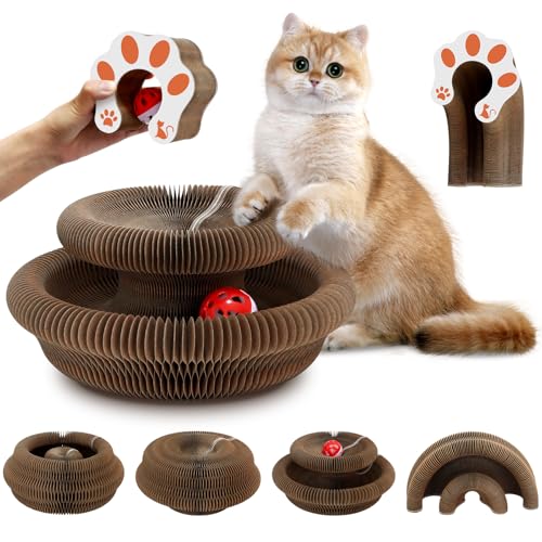 2-in-1 Magic Organ Katzen Kratzbretter, NEU Zusammenklappbares interaktives Katzenspielzeug mit Glockenball, Der Katzen kratzpappe für den Drinnen und draußen geeignet cat kratzpappe (2 PCS) von Mittimiya
