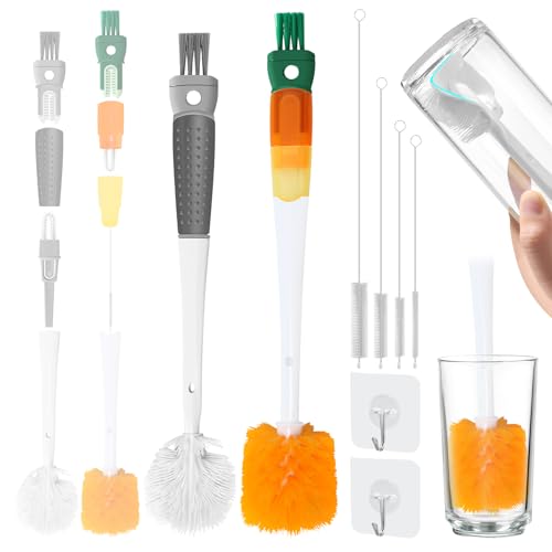 5-in-1 Flaschenbürste mit Langem Griff, 2pcs Multifunktionale Flaschenbürsten Reinigungsbürste, Flaschenreiniger mit Spaltreinigungsbürste, für Trinkflaschen Glasflasche Babyflasche schmalenen von Mittimiya