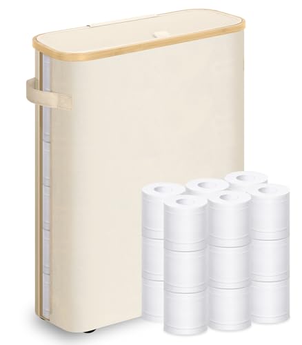 45L Groß Toilettenpapier Aufbewahrung Korb Fasst 15 bis 20 Papierrollen mit Deckel und Griff, wasserdichter klopapier aufbewahrung, Badezimmer Organizer, Toilettenpapier Aufbewahrungsbehälter von Mittimiya