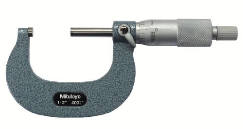 Mitutoyo 103-262 Series-103 Mikrometer für den Außenbereich, konischer Rahmen und Ratschenanschlag, 2,5 cm Reichweite, 0,0001 cm Abstufung von Mitutoyo