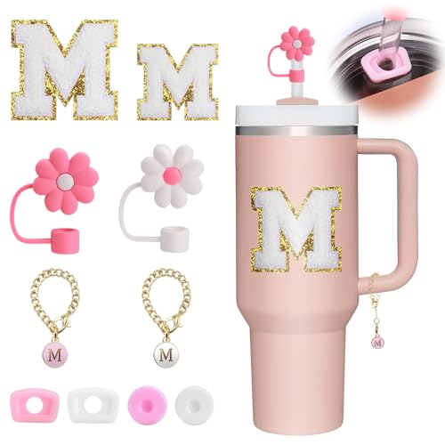 Mity rain 10-teiliges Becherzubehör-Set für Stanley 850 ml, 1,1 l, Trinkhalm-Abdeckkappe für Stanley-Becher, runder und quadratischer auslaufsicherer Stopper, Buchstaben-Becher-Charm, Aufkleber für von Mity rain