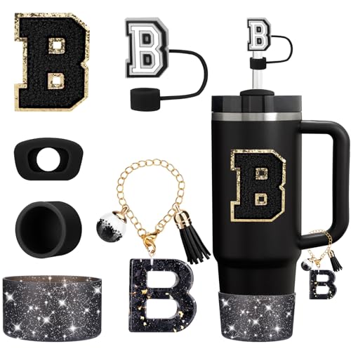 Mity rain 6-teiliges Tassen-Zubehör-Set für Stanley-Becher, 850 ml, 1,134 ml, Trinkbecher mit Griff, schwarzes Zubehör inklusive Strohhalm-Aufsatz, Kofferraum, auslaufsicherer Stopper, Griffanhänger, von Mity rain