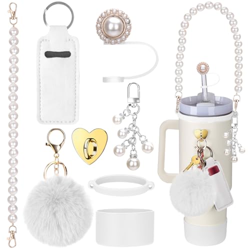 Mity rain Stanley Becherzubehör für Stanley-Becher, 850 ml, 1134 ml, inklusive Wasserflaschengriff, Chapstick-Halter, Stiefel, Charms, Strohaufsatz-Abdeckkappe für Stanley (Perlmutt) von Mity rain