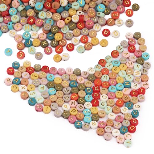 MiuCo 1500 Stück Buchstabenperlen Bunt, Alphabet Perlen zum Auffädeln A-Z bunte, 7 mm Rund Acryl perlenset mit 8m Elastische Linie, Acryl Perlen für armbänder Halsketten DIY Schmuck Herstellun von MiuCo