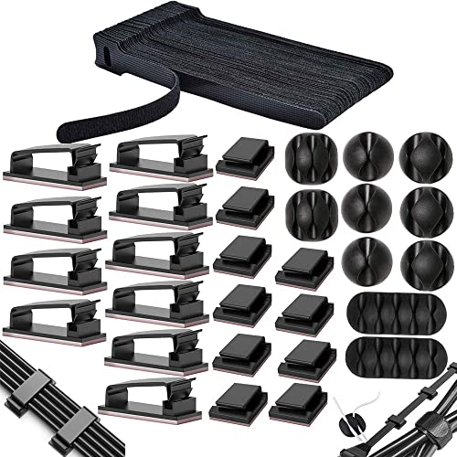 MiuCo Kabelmanagement Schreibtisch Kit mit 50Stk Kabelbinder Klettband+40Stk Kabelklemme/KabelClips+10Stk Kabelhalter Selbstklebende Kabelschellen, Kabel Management Organizer Kit für Schreibtisch von MiuCo