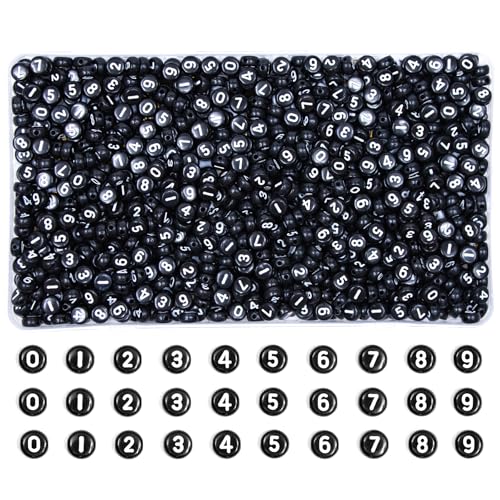 MiuCo 880pcs Schwarz Perlen Zahlen, Rund Perlen Zahlen für Armbänder, 7mm Nummerperlen zum Auffädeln Mix 0-9, Perlen Set für DIY Schmuck Bastelset Bastelperlen(Schwarz Weiß) MiuCo 880pcs Schwarz Perlen Zahlen, Rund Perlen Zahlen für Armbänder, 7mm Nummerperlen zum Auffädeln Mix 0-9, Perlen Set für DIY Schmuck Bastelset Bastelperlen(Schwarz Weiß) von MiuCo
