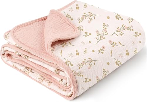 MiuK!ns Musselin Baby Decken 100% Baumwolle 120 x120cm kuscheldecke Baby, Atmungsaktive Krippendecke für Baby Weiche Krabbeldecke für Kleinkinder Mädchen Junge - Rosa von MiuK!ns