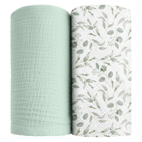MiuK!ns Musselin Baby Pucktuch 100% Baumwolle 120x120cm Mullwindeln Baby Decke weich atmungsaktiv Swaddle Wrap für Unisex Neugeborenen Jungen Mädchen (Grüne Blätter) von MiuK!ns