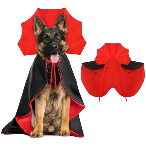 Vampir-Teufels-Umhang-Kostüm für Hunde, Premium-Halloween-Umhang mit verstellbaren Trägern, Rot und Schwarz, gruselige Partybekleidung für kleine, mittelgroße und große Hunde (groß) von Miucat