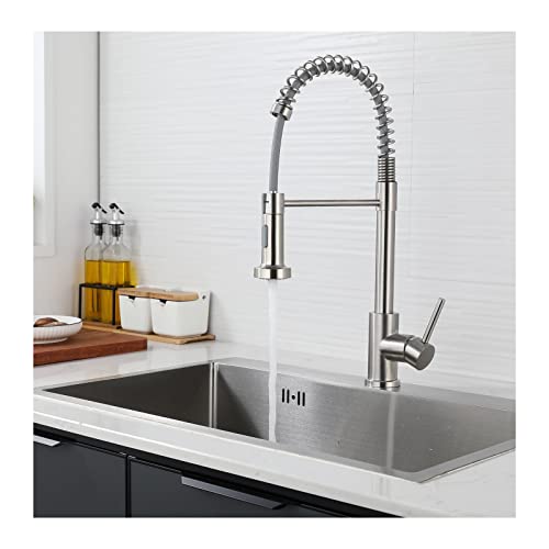 Wasserhahn Küche - Küchenarmatur mit Brause Ausziehbar 360° Schwenkbar Spültischarmatur Küche Mischbatterie 2 Strahlarten mit Spiralfeder Edelstahl Armatur Küche Wasserhahn Gebürstetes Nickel Wasserhahn Küche - Küchenarmatur mit Brause Ausziehbar 360° Schwenkbar Spültischarmatur Küche Mischbatterie 2 Strahlarten mit Spiralfeder Edelstahl Armatur Küche Wasserhahn Gebürstetes Nickel von Miucoguier