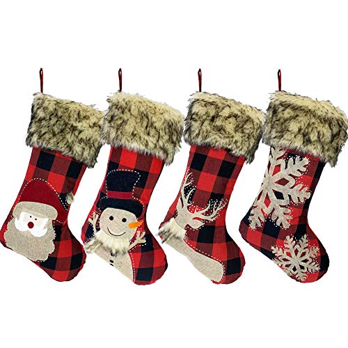 4er Set Weihnachtsstrumpf Groß Nikolausstrumpf Weihnachtssocken 46.5CM Christmas Stockings Nikolausstiefel für Kinder Nikolaus Socke zum befüllen Kamin Schneemann Weihnachtsmann Rentier Weihnachtsbaum von Miuezuth