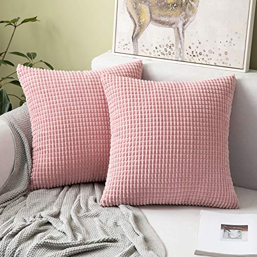 MIULEE 2er Set Kissenbezüge Kordsamt Dekokissen Kissenbezug Sofakissen Dekorativ Couchkissen Kissenhülle Bezug Weich für Wohnzimmer Schlafzimmer 50x50 cm, 20x20 Inch Rosa von MIULEE