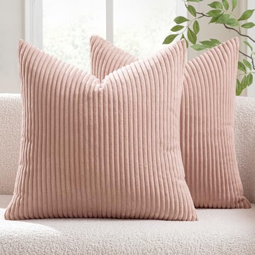 MIULEE 2er Set Kissenbezüge Kord Kissenhülle Dekorative Kissenbezug Sofakissen Couchkissen Dekokissen Zierkissenbezug Deko Kissenhülle mit Verstecktem Reißverschluss 45x45 cm Rosa von MIULEE