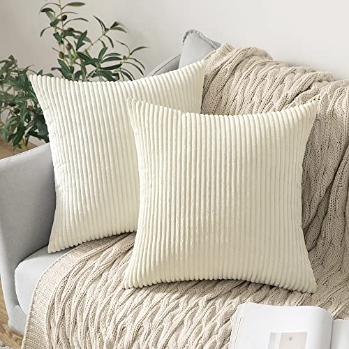 MIULEE 2er Set Kissenbezüge Kord Kissenhülle Dekorative Kissenbezug Sofakissen Couchkissen Dekokissen Zierkissenbezug Deko Kissenhülle mit Verstecktem Reißverschluss 50x50 cm Beige von MIULEE