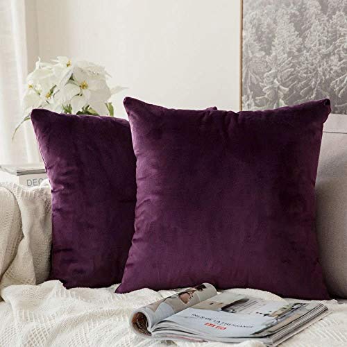 MIULEE 2er Set Samt Soft Solid Dekorative Quadrat Wurf Kissenbezüge Set Kissen Fall für Sofa Schlafzimmer Aubergine Lila 16x16 Zoll 40x40 cm von MIULEE