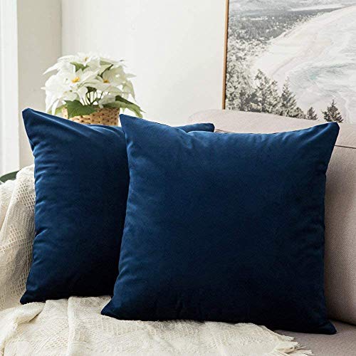 MIULEE Packung von 2, Purer Weicher Dekorativ Sofa Kissenbezug Kissenhülle Set Kissen Fall für Sofa Schlafzimmer Auto Dunkelblau 18 x 18 inch 45 x 45 cm von MIULEE
