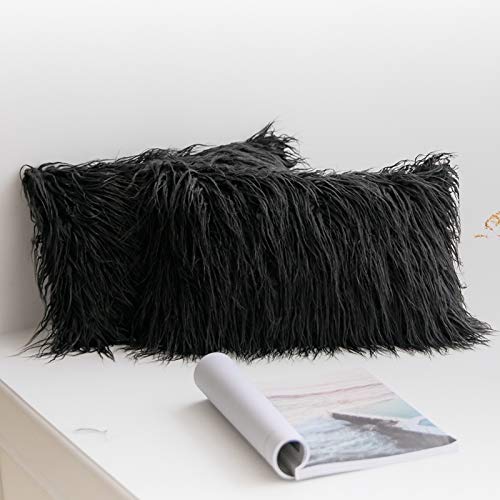 MIULEE 2er Set Kissenbezüge Kuschelkissen Flauschig Fellkissen Dekokissen Sofakissen Zierkissen Kissenbezug Kissen Felloptik Couchkissen Kissenhülle für Sofa Wohnzimmer 30x50 cm Schwarz von MIULEE