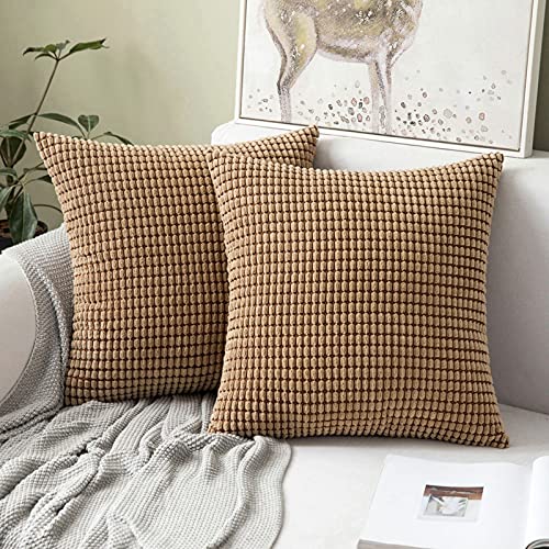 MIULEE 2er Set Kissenbezüge Kordsamt Dekokissen Kissenbezug Sofakissen Dekorativ Couchkissen Kissenhülle Bezug Weich für Wohnzimmer Schlafzimmer 40x40 cm, 16x16 Inch Braun von MIULEE