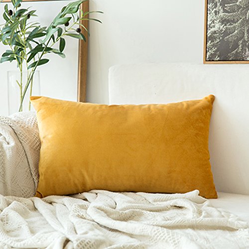 MIULEE Samt Kissenbezug Kissenhülle Dekorative Zierkissenbezug Dekokissen Sofakissen mit Verstecktem Reißverschluss für Sofa Büro Wohnzimmer Schlafzimmer 12x20 Inch 30x50 cm 1 Stück Golden von MIULEE